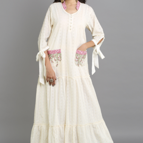 Floral Embroidered Cotton Kaftan