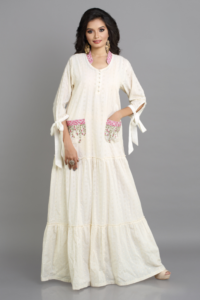 Floral Embroidered Cotton Kaftan