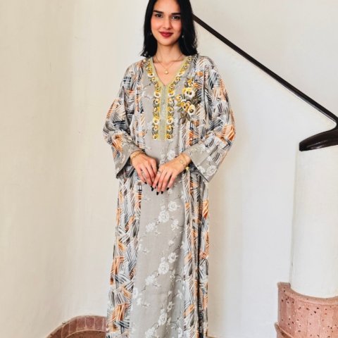 Floral Embroidered Princess Cut Kaftan