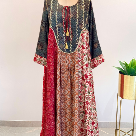 Multi-Print Multi-Color Kaftan with Tassel Detailing