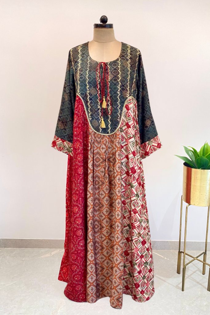 Multi-Print Multi-Color Kaftan with Tassel Detailing