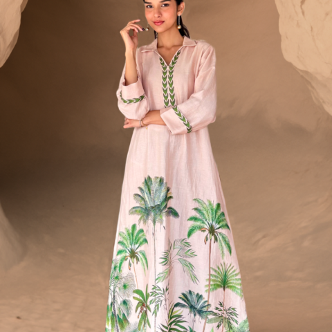 Pastel Pink Embroidered Kaftan