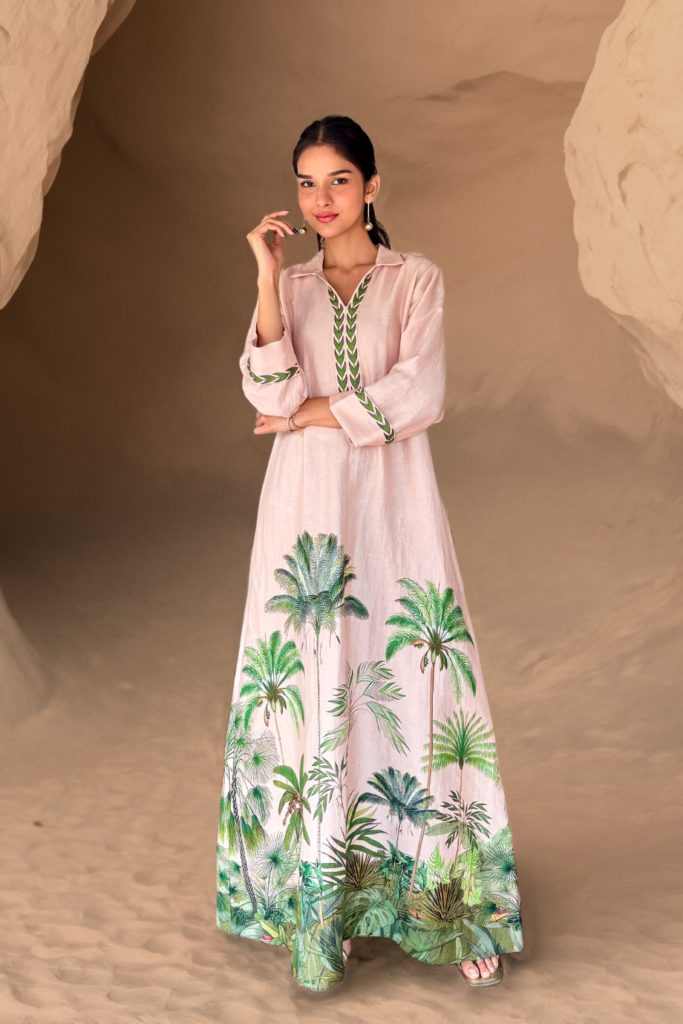 Pastel Pink Embroidered Kaftan