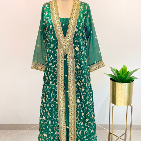 Embroidered Emerald Green Fabric with Zari Work