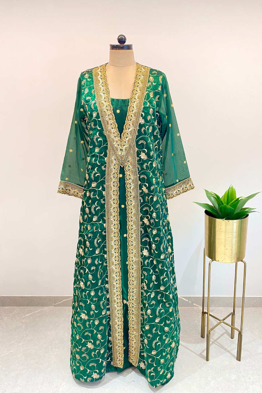 Embroidered Emerald Green Fabric with Zari Work